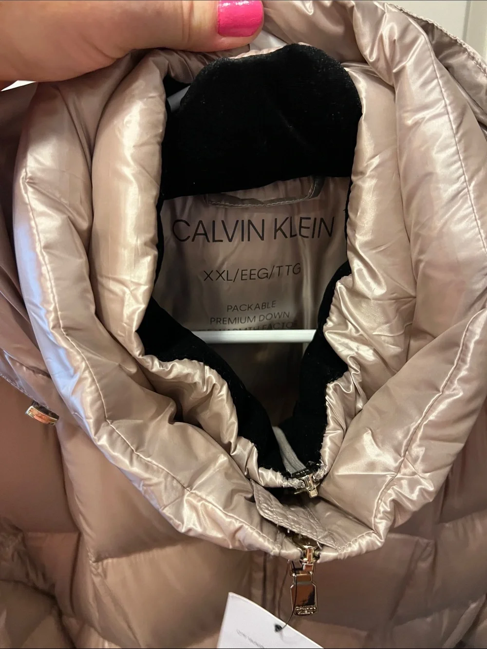 NWT Calvin Klein CWQ12880 Packable Long Puffer Coat XXL | 0° Warmth | Champagne